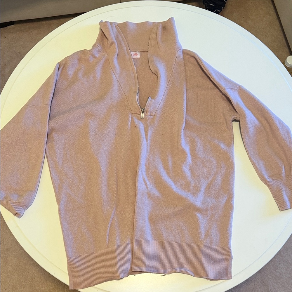Women's Pink Sweater with Zip Collar